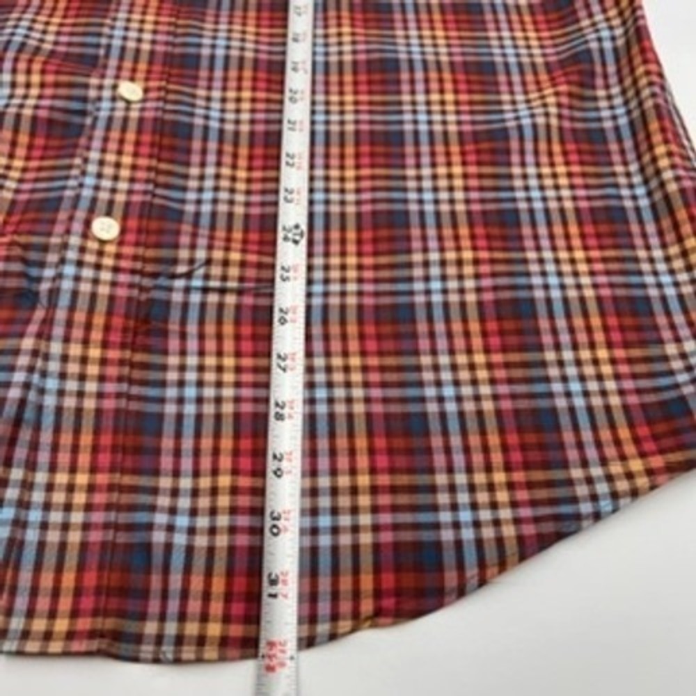 Orvis Mens Large Plaid Button Down Shirt Red Blue Orange Cotton Long Sleeve L - Picture 4 of 12